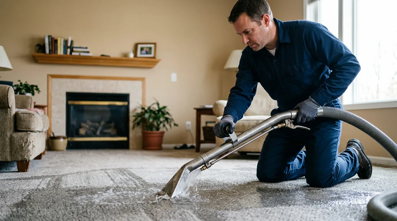 Water damage restoration technician working near Harmony, MN